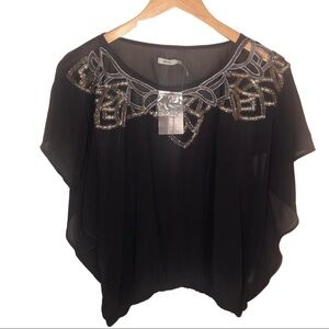 NWT Kimchi Blue Women’s Black Beaded Sheer Cutout Shirt Size Medium
